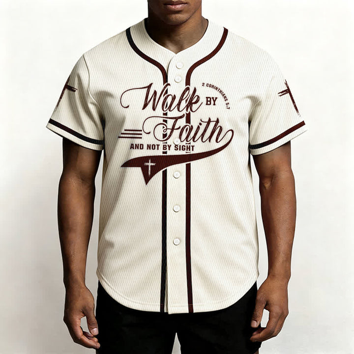 Christianartworkshop 2 Corinthians 5:7 “Walk By Faith And Not By Sight” Cross Statement Baseball Jersey - image 24