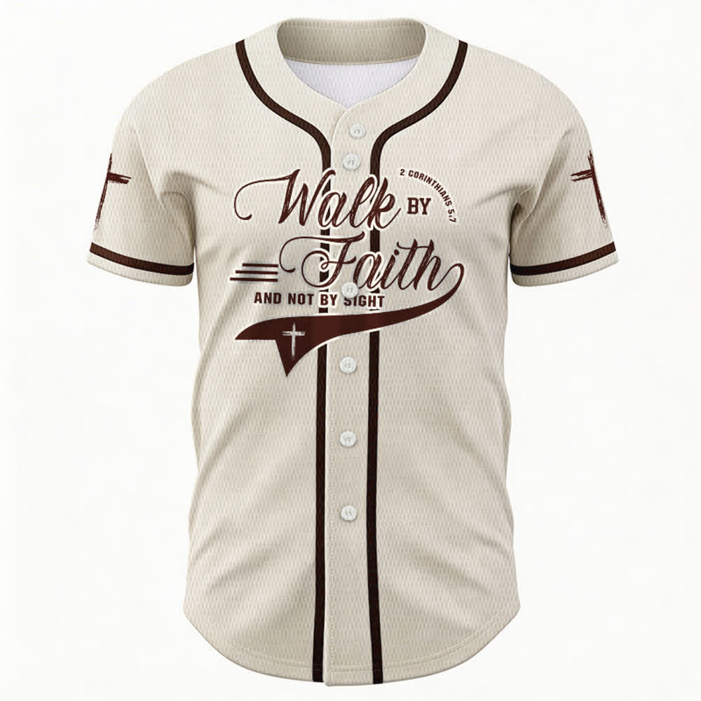 Christianartworkshop 2 Corinthians 5:7 “Walk By Faith And Not By Sight” Cross Statement Baseball Jersey - image 22