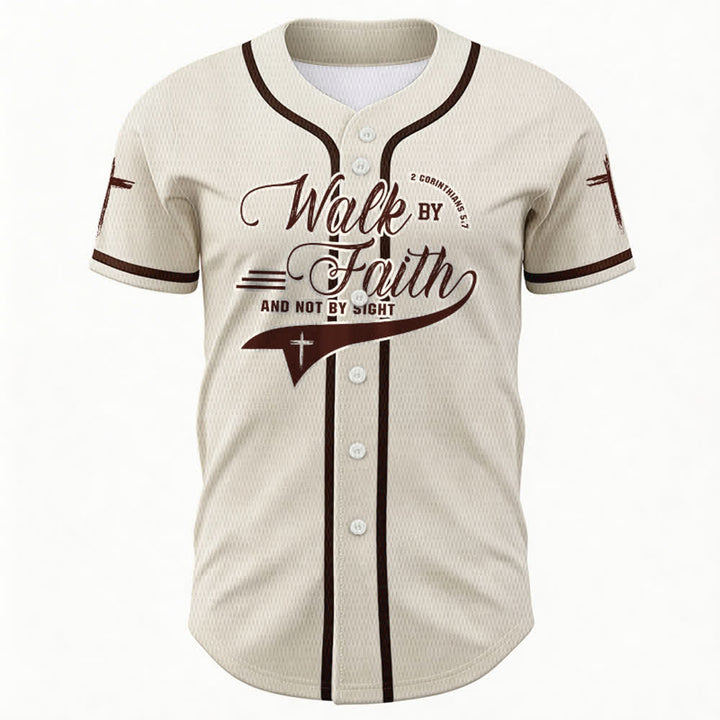 Christianartworkshop 2 Corinthians 5:7 “Walk By Faith And Not By Sight” Cross Statement Baseball Jersey - image 22