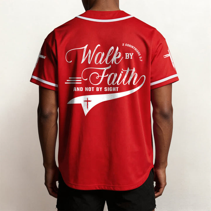 Christianartworkshop 2 Corinthians 5:7 “Walk By Faith And Not By Sight” Cross Statement Baseball Jersey - image 34