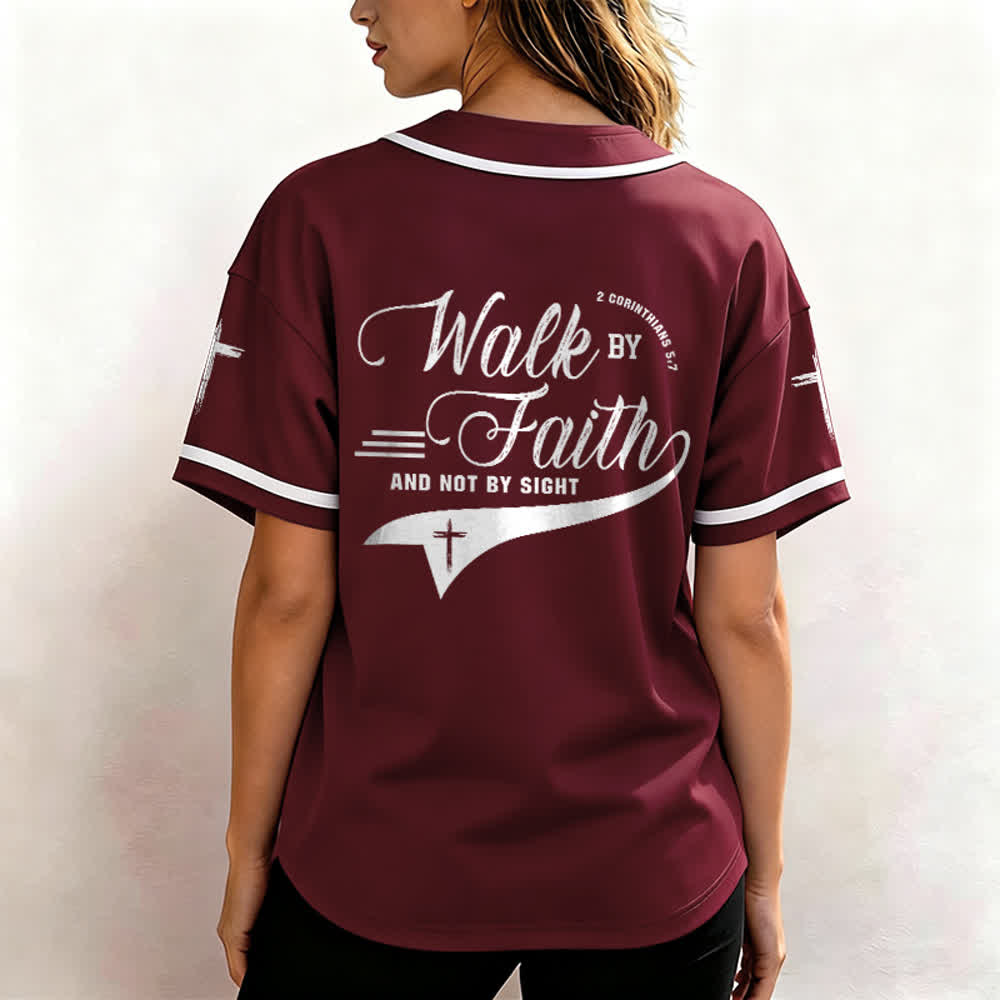 Christianartworkshop 2 Corinthians 5:7 “Walk By Faith And Not By Sight” Cross Statement Baseball Jersey - image 41