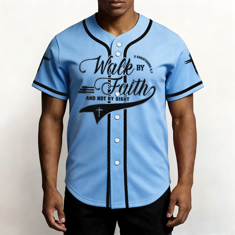 Christianartworkshop 2 Corinthians 5:7 “Walk By Faith And Not By Sight” Cross Statement Baseball Jersey - image 45