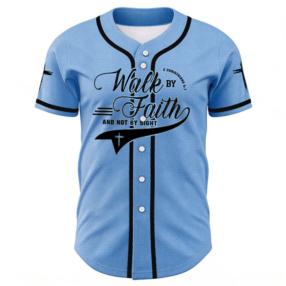 Christianartworkshop 2 Corinthians 5:7 “Walk By Faith And Not By Sight” Cross Statement Baseball Jersey - image 43