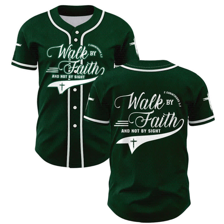 Christianartworkshop 2 Corinthians 5:7 “Walk By Faith And Not By Sight” Cross Statement Baseball Jersey - Green - 5XL - image 49