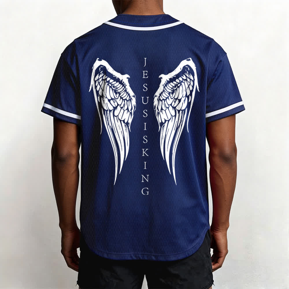 Christianartworkshop Jesus Is King Angel Wings Cross Faith Statement Custom Baseball Jersey - image 12