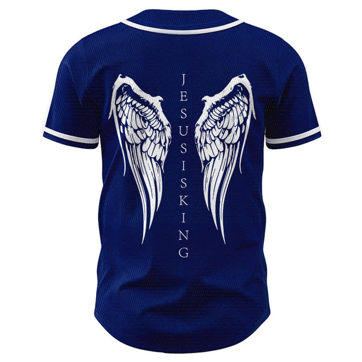 Christianartworkshop Jesus Is King Angel Wings Cross Faith Statement Custom Baseball Jersey - image 8