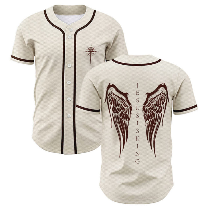Christianartworkshop Jesus Is King Angel Wings Cross Faith Statement Custom Baseball Jersey - Apricot - 5XL - image 14