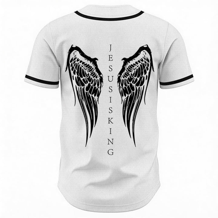 Christianartworkshop Jesus Is King Angel Wings Cross Faith Statement Custom Baseball Jersey - image 22