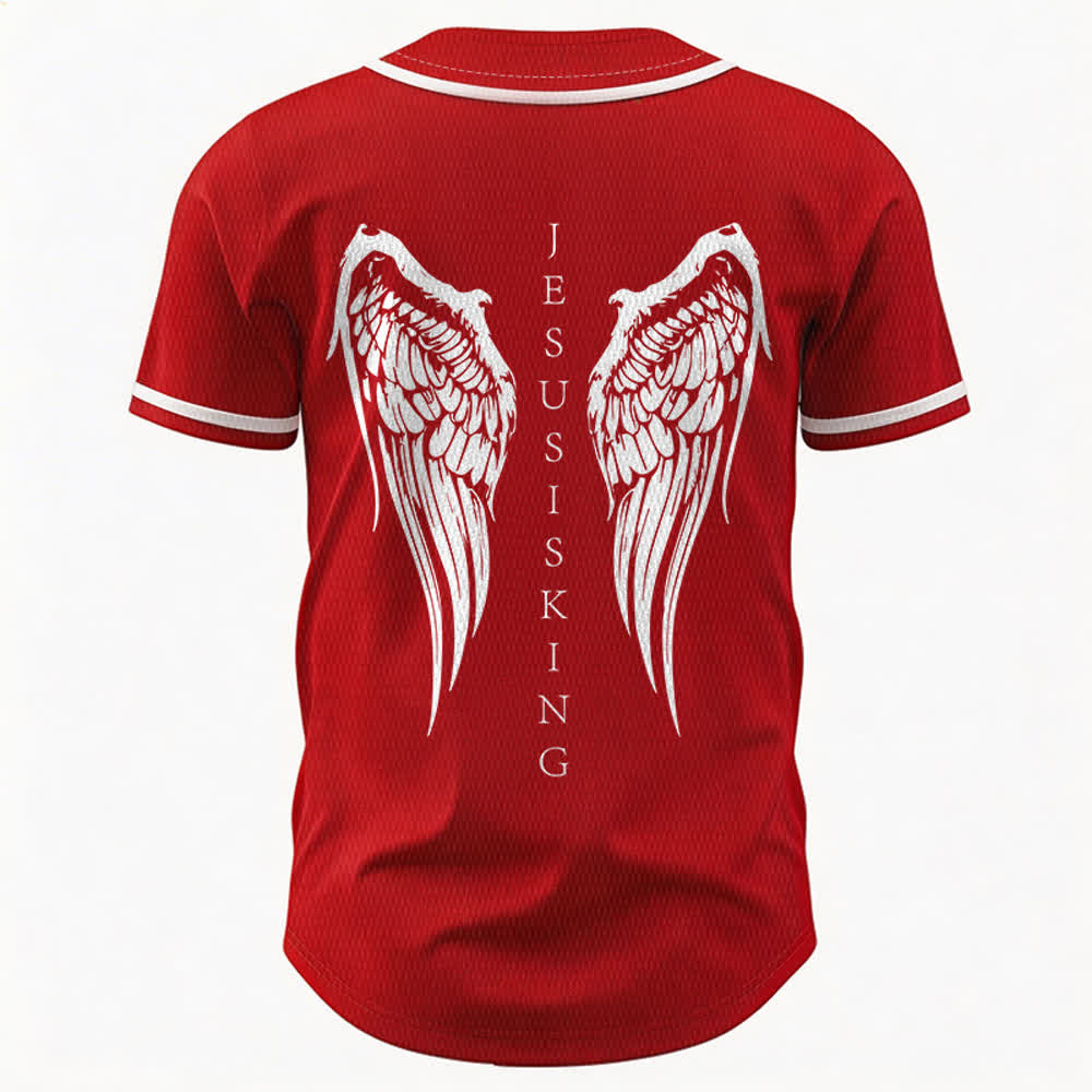 Christianartworkshop Jesus Is King Angel Wings Cross Faith Statement Custom Baseball Jersey - image 29