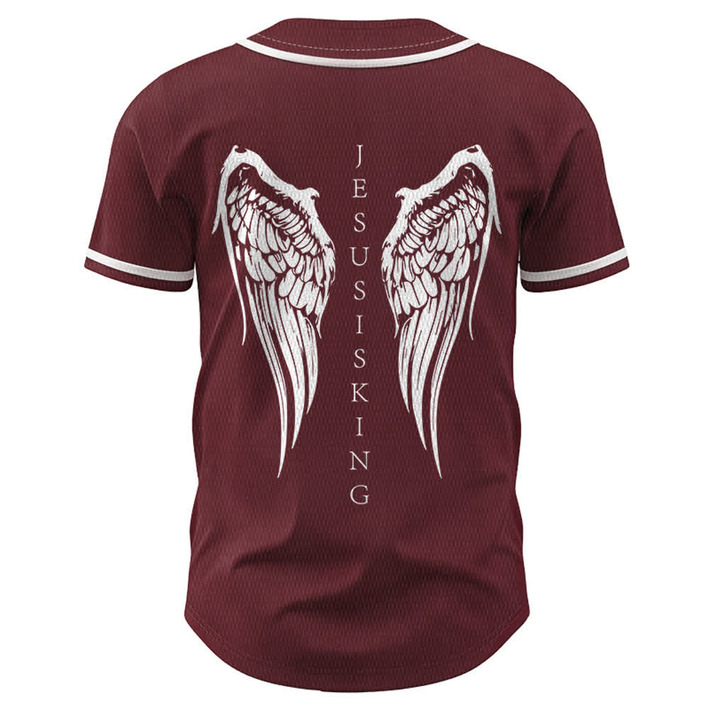 Christianartworkshop Jesus Is King Angel Wings Cross Faith Statement Custom Baseball Jersey - image 36