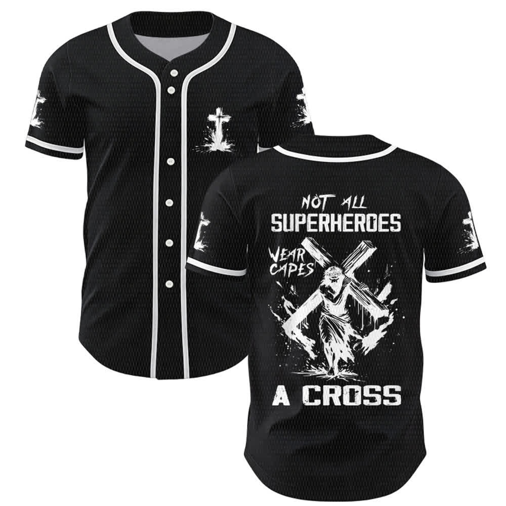 Christianartworkshop Not All Superheroes Wear Capes A Cross Unisex Baseball Jersey - Black - 5XL - image 7