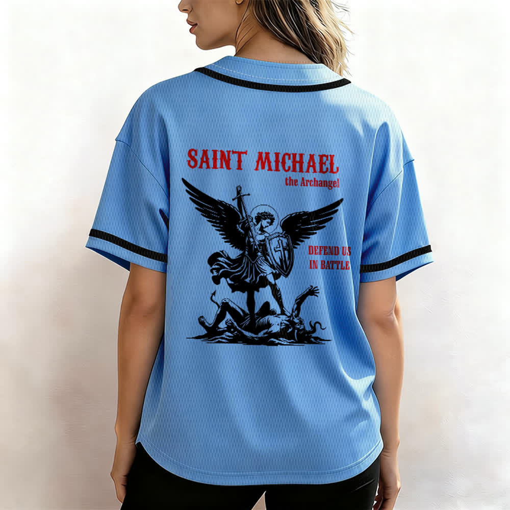 Christianartworkshop St.Michael Archangel Defend Us Unisex Baseball Jersey - image 33