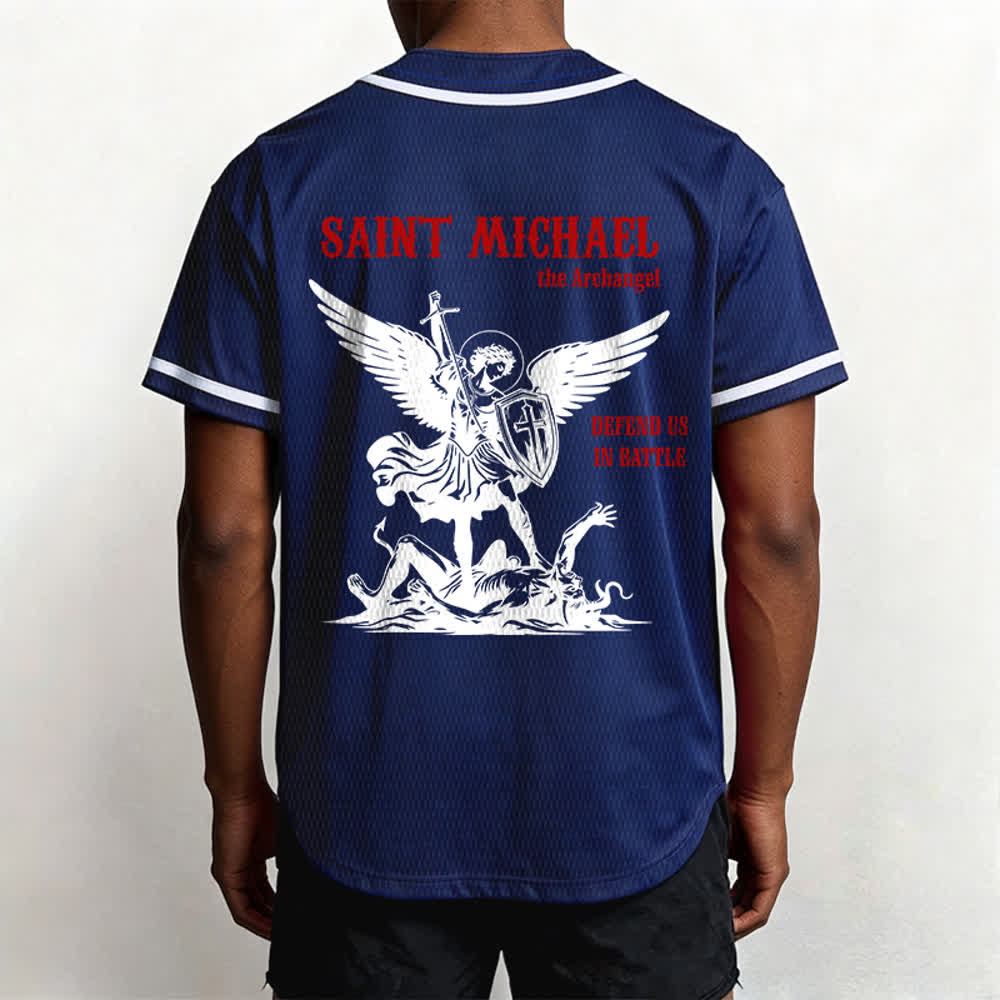 Christianartworkshop St.Michael Archangel Defend Us Unisex Baseball Jersey - image 40