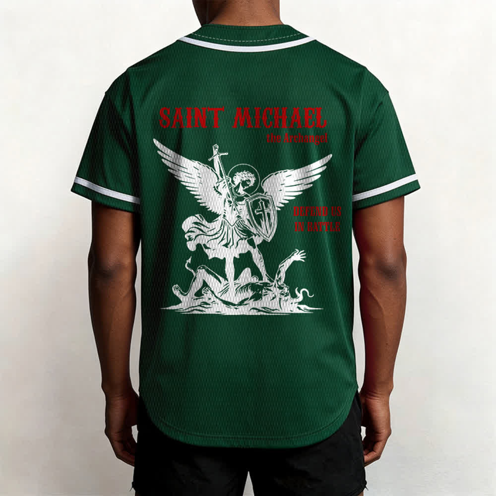 Christianartworkshop St.Michael Archangel Defend Us Unisex Baseball Jersey - image 46