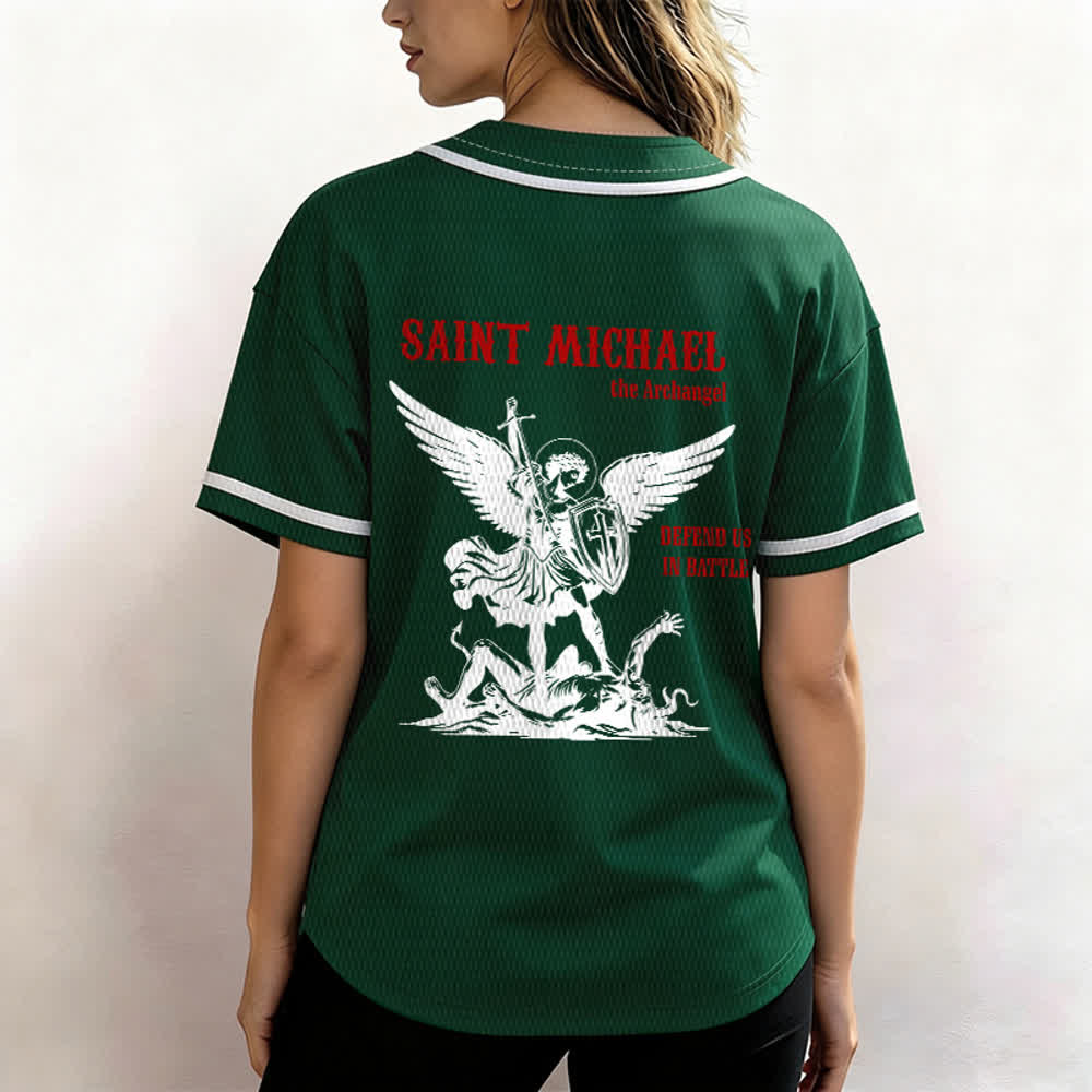 Christianartworkshop St.Michael Archangel Defend Us Unisex Baseball Jersey - image 47