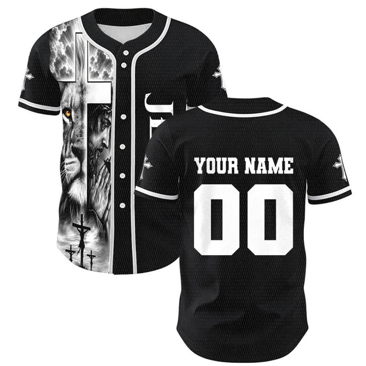 Christianartworkshop Lion Cross Jesus Faith Personalized Name Number Unisex Custom Baseball Jersey - image 1