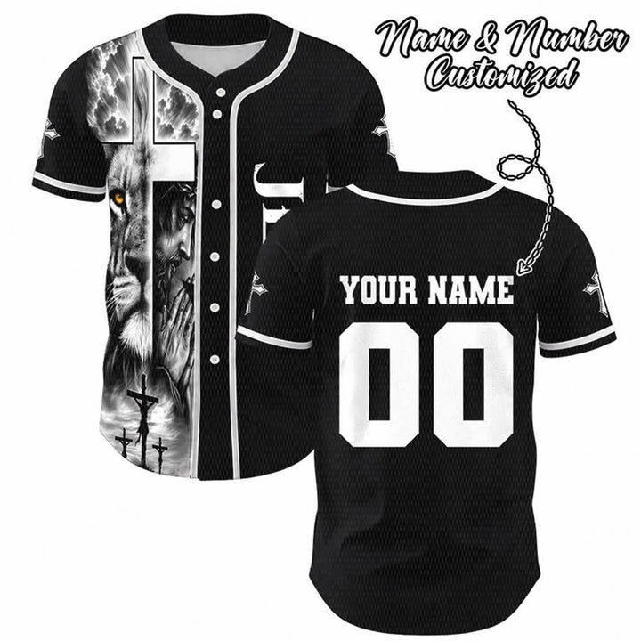 Christianartworkshop Lion Cross Jesus Faith Personalized Name Number Unisex Custom Baseball Jersey - 5XL - Name & Number Customized - image 0