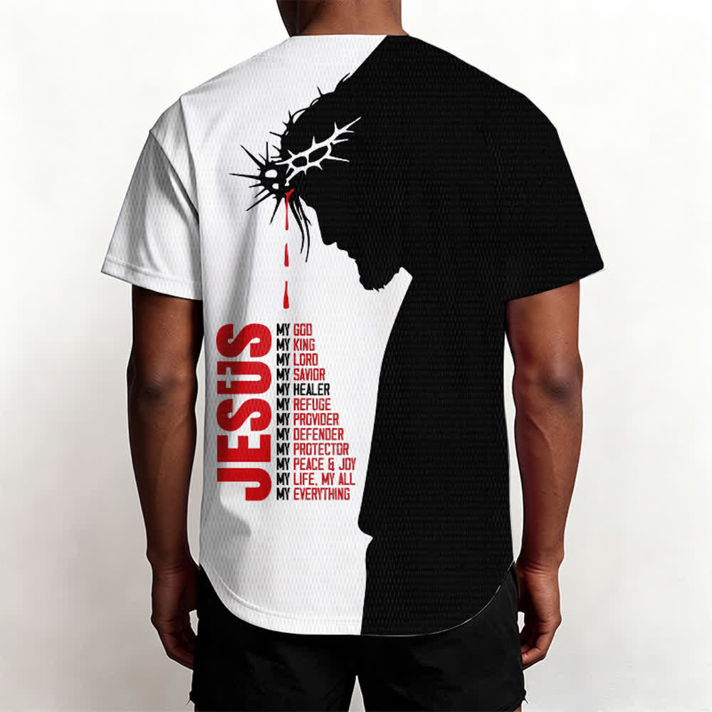 Christianartworkshop Jesus My Everything Split Faith Unisex Baseball Jersey - image 4