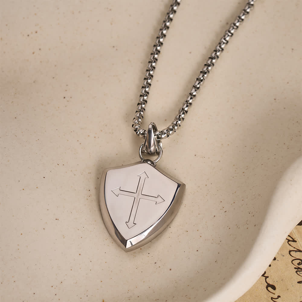 FREE Today: Double Sided Shield Rhinestone Cross Pendant Engraved Amor of God Joshua 1 Verse 9 Box Chain Necklace: Timeless Emblem of Gentle Heavenly Guardianship - Silver - image 5