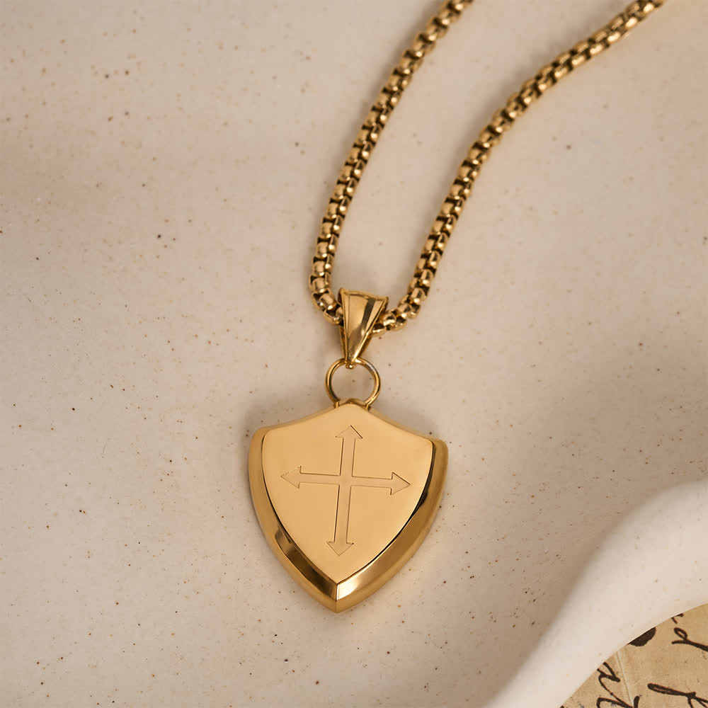 FREE Today: Double Sided Shield Rhinestone Cross Pendant Engraved Amor of God Joshua 1 Verse 9 Box Chain Necklace: Timeless Emblem of Gentle Heavenly Guardianship - Golden - image 13