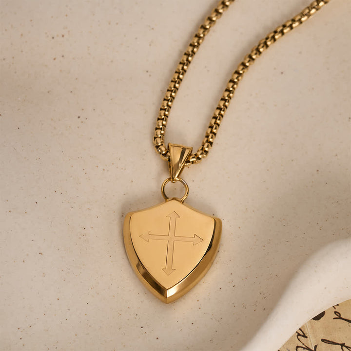 FREE Today: Double Sided Shield Rhinestone Cross Pendant Engraved Amor of God Joshua 1 Verse 9 Box Chain Necklace: Timeless Emblem of Gentle Heavenly Guardianship - Golden - image 13
