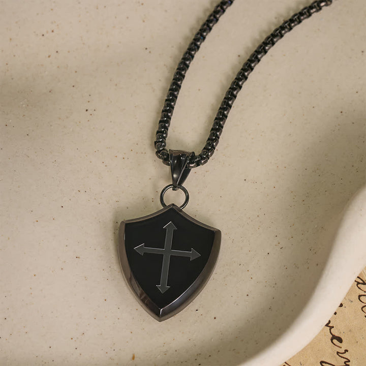 FREE Today: Double Sided Shield Rhinestone Cross Pendant Engraved Amor of God Joshua 1 Verse 9 Box Chain Necklace: Timeless Emblem of Gentle Heavenly Guardianship - Black - image 9