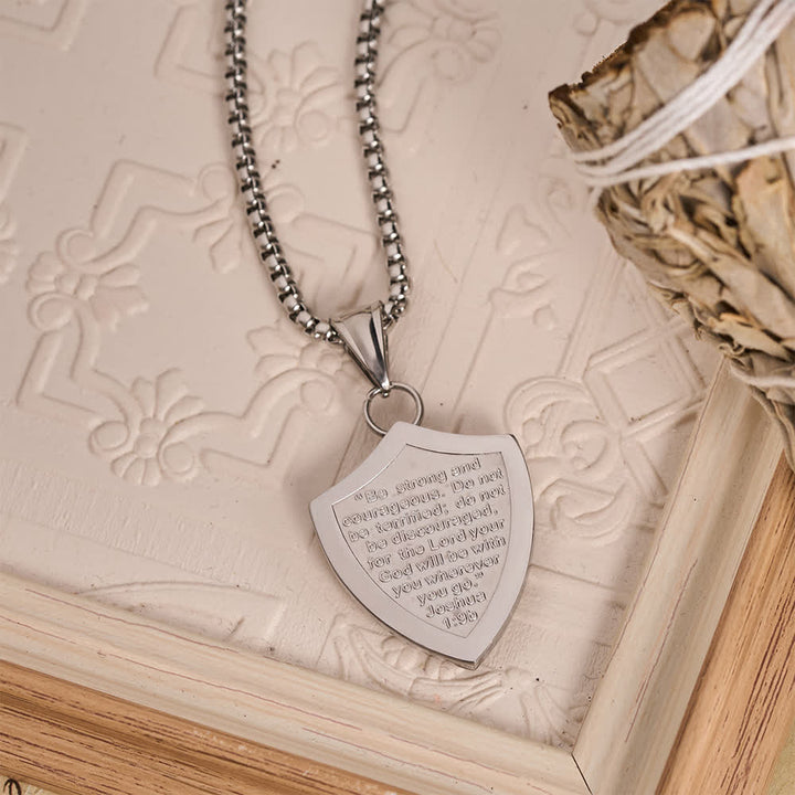 FREE Today: Double Sided Shield Rhinestone Cross Pendant Engraved Amor of God Joshua 1 Verse 9 Box Chain Necklace: Timeless Emblem of Gentle Heavenly Guardianship - image 6