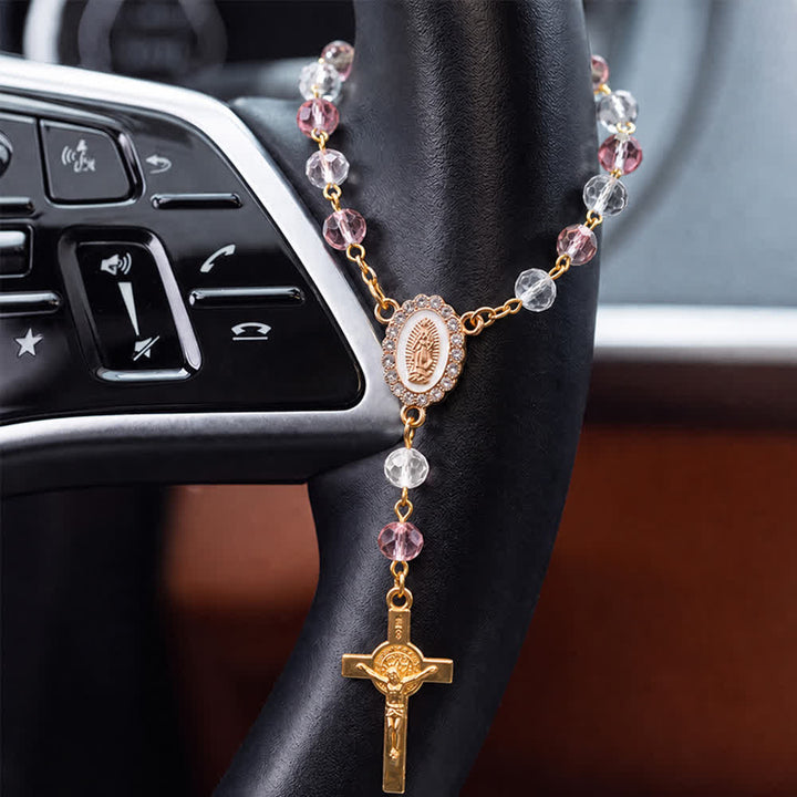 Christianartworkshop Oval Sacred Portrait Our Lady Multi-Tone Bead Crucifix Car Hanging Pendant: A Reminder of Merciful Divine Protection on Every Trip - image 14