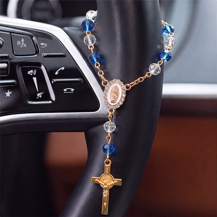 Christianartworkshop Oval Sacred Portrait Our Lady Multi-Tone Bead Crucifix Car Hanging Pendant: A Reminder of Merciful Divine Protection on Every Trip - image 8