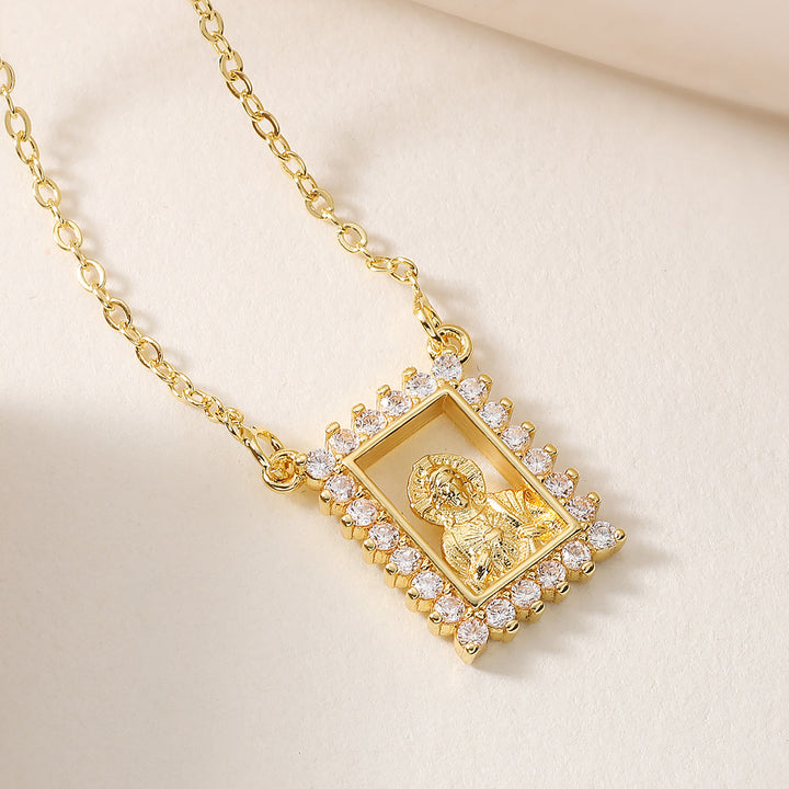 Christianartworkshop Zircon Border Framed Holy Portrait Necklace: Emblem of Gentle Heavenly Protection - Sacred Heart of Jesus - image 3