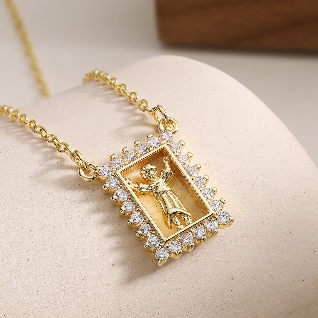 Christianartworkshop Zircon Border Framed Holy Portrait Necklace: Emblem of Gentle Heavenly Protection - Divine Child Jesus - image 5