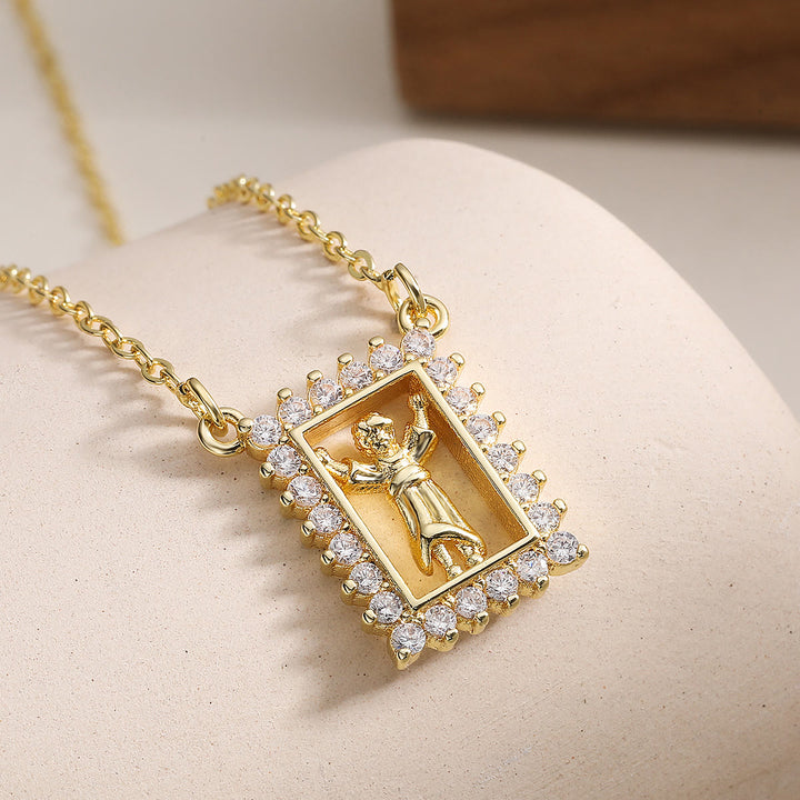 Christianartworkshop Zircon Border Framed Holy Portrait Necklace: Emblem of Gentle Heavenly Protection - Divine Child Jesus - image 5