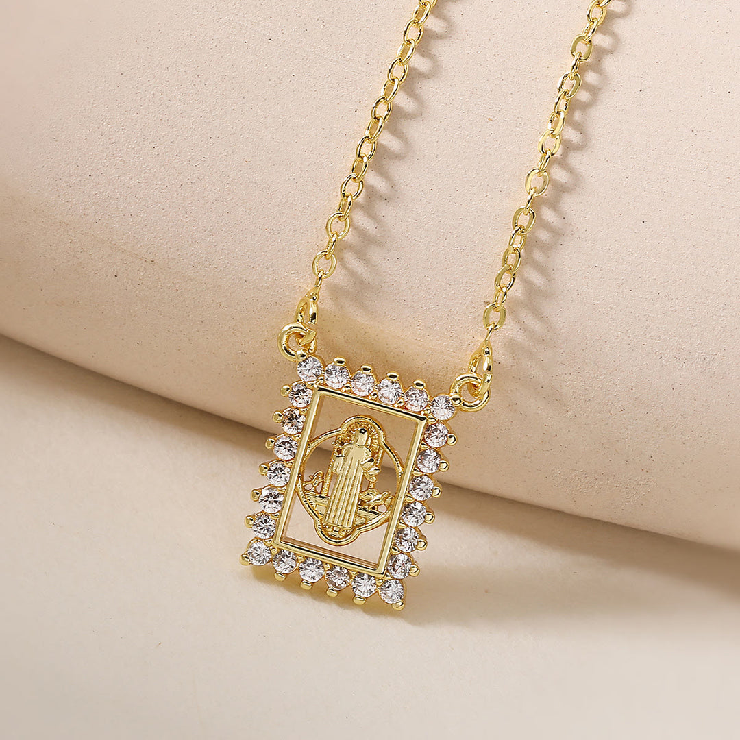 Christianartworkshop Zircon Border Framed Holy Portrait Necklace: Emblem of Gentle Heavenly Protection - St.Benedict - image 2