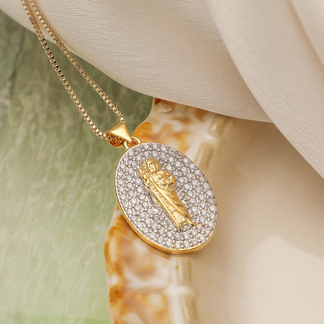 Christianartworkshop Sparkling Guadalupe & St. Christopher Medallion Chain: Talisman of Safe Journeys and Motherly Blessings - Saint Christopher - image 2
