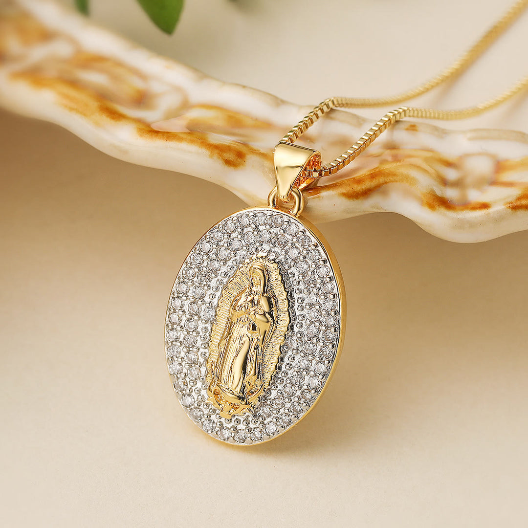Christianartworkshop Sparkling Guadalupe & St. Christopher Medallion Chain: Talisman of Safe Journeys and Motherly Blessings - Our Lady of Guadalupe - image 1