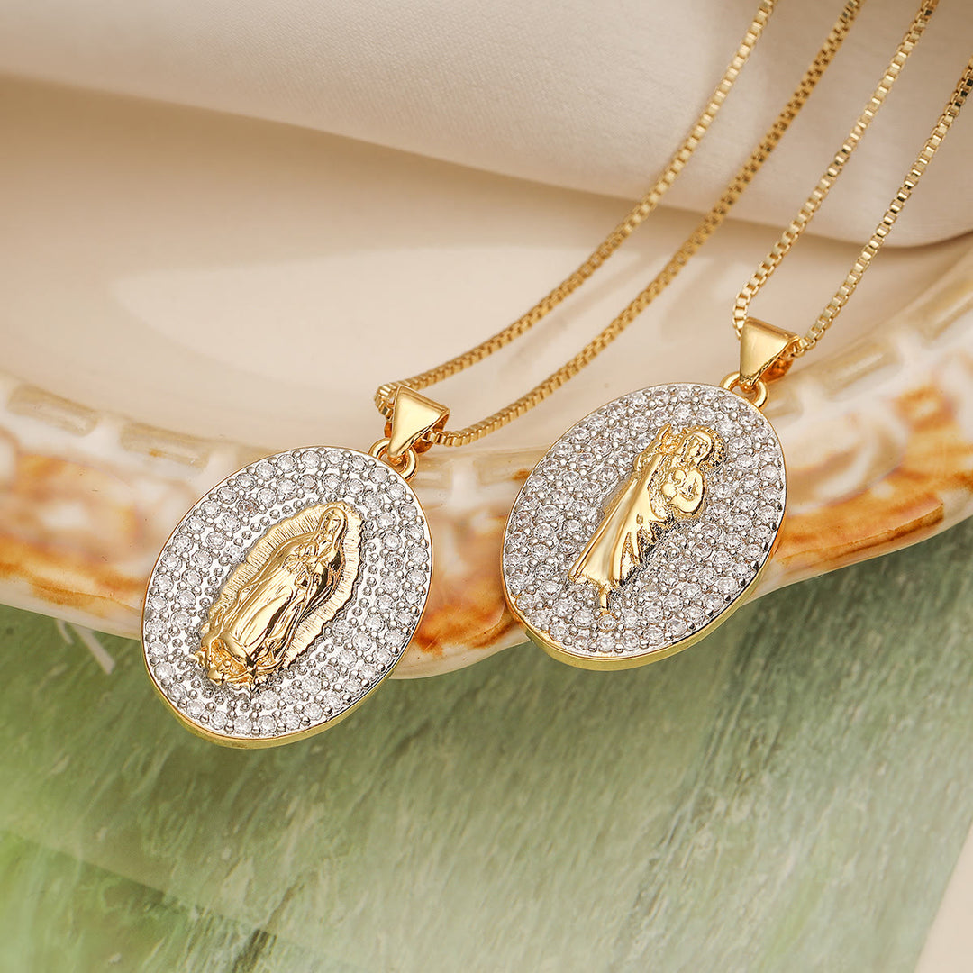 Christianartworkshop Sparkling Guadalupe & St. Christopher Medallion Chain: Talisman of Safe Journeys and Motherly Blessings - image 0