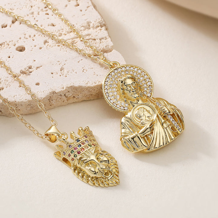 FREE Today: Golden St. Jude & Lion of Judah Pendant Necklace: Emblem of Divine Protection and Royal Faith - image 0