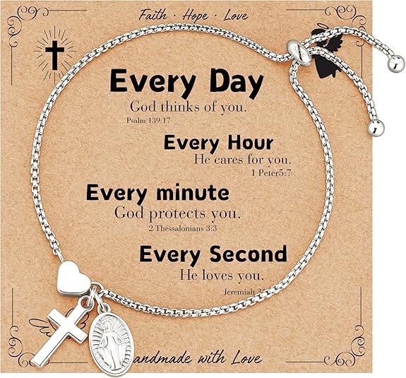 Christianartworkshop Adjustable Box Chain Charm Bracelet With Cross Heart & Holy Medal: Emblem of Tender Celestial Blessing - Silver - Every Day - image 11