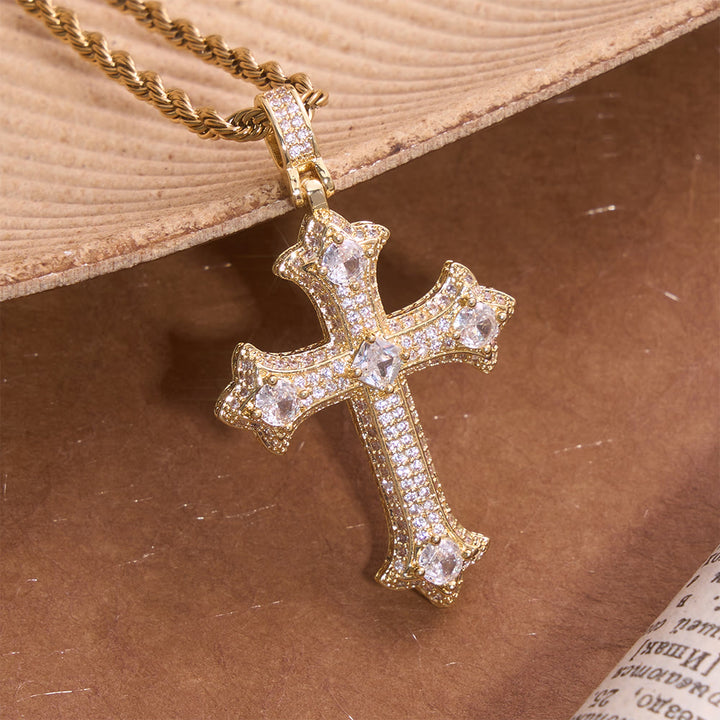 Christianartworkshop Iced Gothic Fleur Cross Pendant With Twist Rope Chain: Emblem of Radiant Celestial Fortitude - Golden - image 2