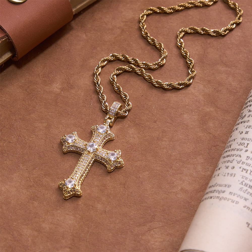 Christianartworkshop Iced Gothic Fleur Cross Pendant With Twist Rope Chain: Emblem of Radiant Celestial Fortitude - image 3