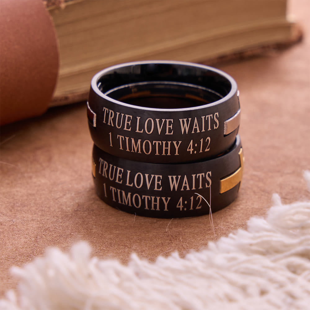 Christianartworkshop Detachable Inlaid Cross Band Engraved True Love Waits Verse: Emblem of Pure Heavenly Chastity - image 2