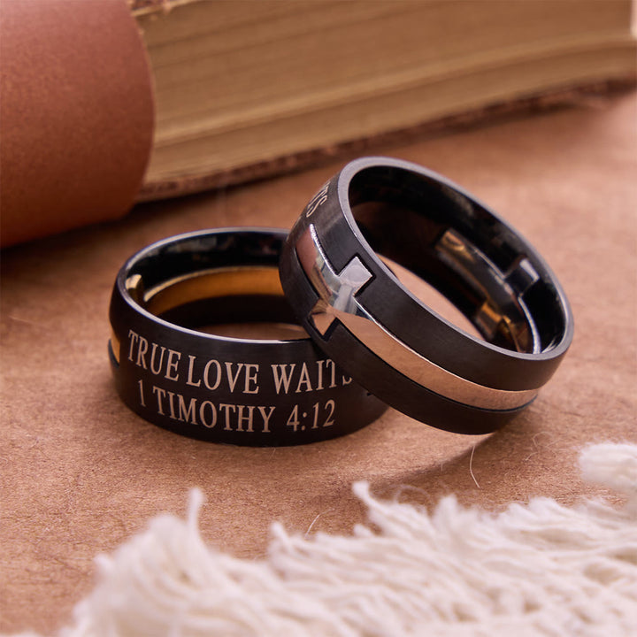 Christianartworkshop Detachable Inlaid Cross Band Engraved True Love Waits Verse: Emblem of Pure Heavenly Chastity - image 0