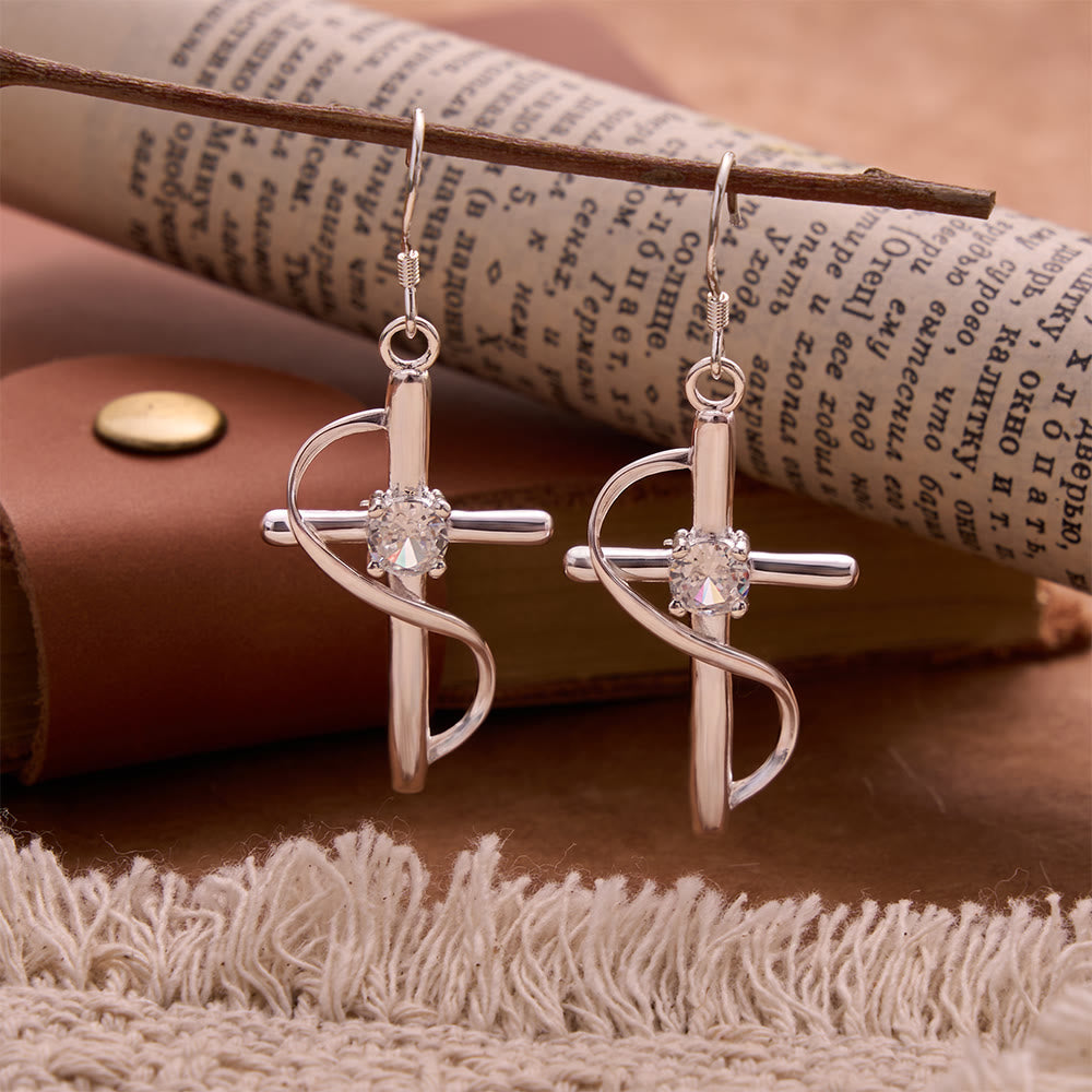 Christianartworkshop Infinity Loop Wrapped Zircon Cross Hook Earrings: Emblem of Everlasting Celestial Love - Silver - image 0