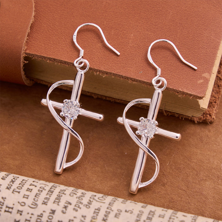 Christianartworkshop Infinity Loop Wrapped Zircon Cross Hook Earrings: Emblem of Everlasting Celestial Love - image 1