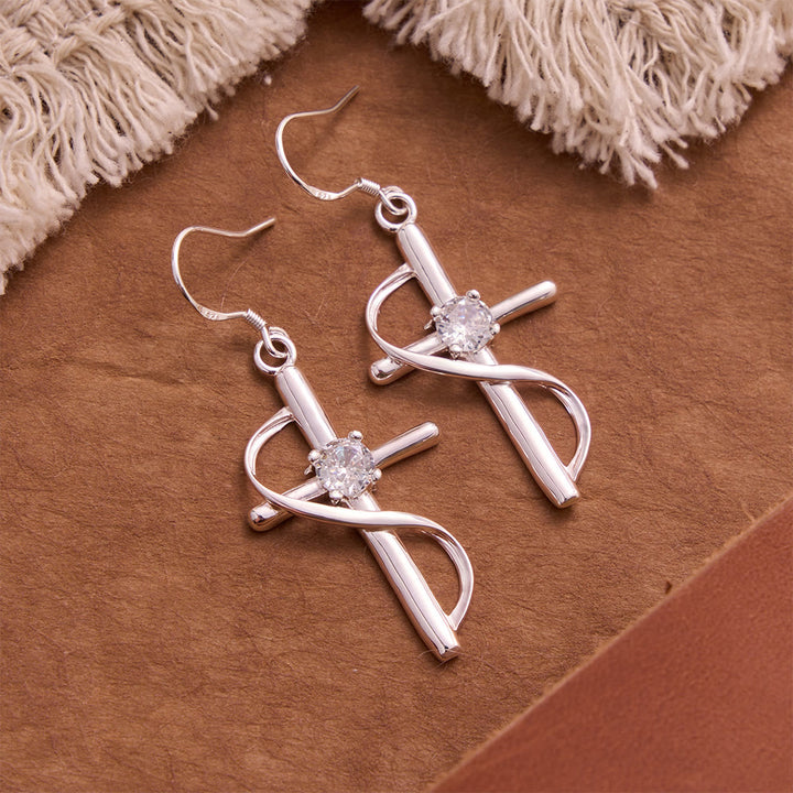 Christianartworkshop Infinity Loop Wrapped Zircon Cross Hook Earrings: Emblem of Everlasting Celestial Love - image 4