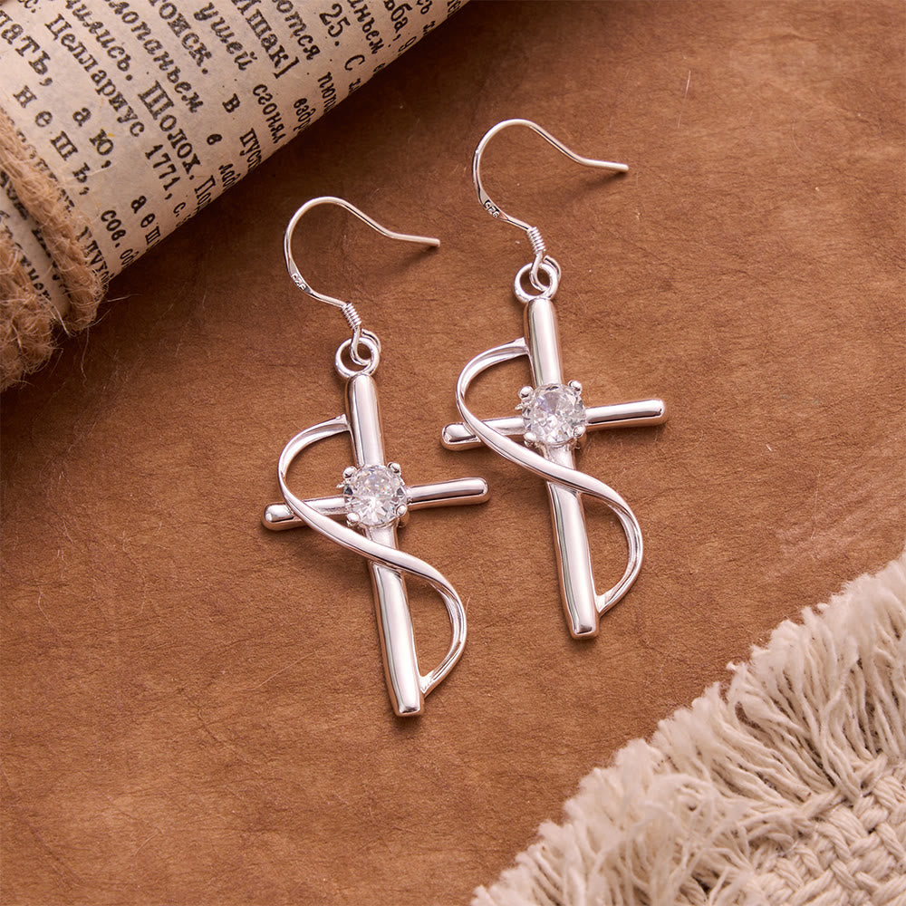 Christianartworkshop Infinity Loop Wrapped Zircon Cross Hook Earrings: Emblem of Everlasting Celestial Love - image 5