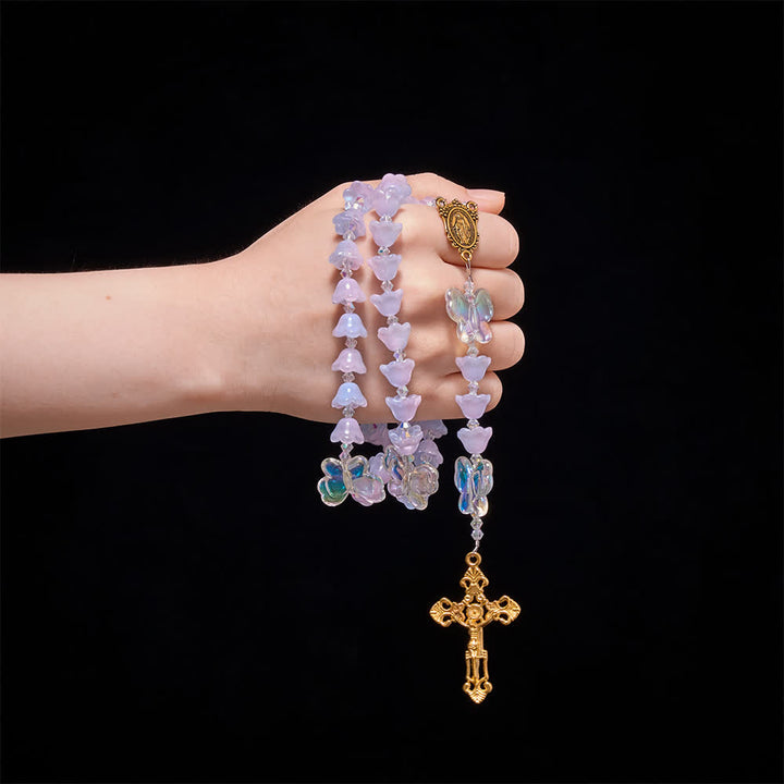 FREE Today: Gradient Iridescent Lily of the Valley Glass Rosary With Butterfly Charms: Emblem of Gentle Heavenly Blessings - image 1
