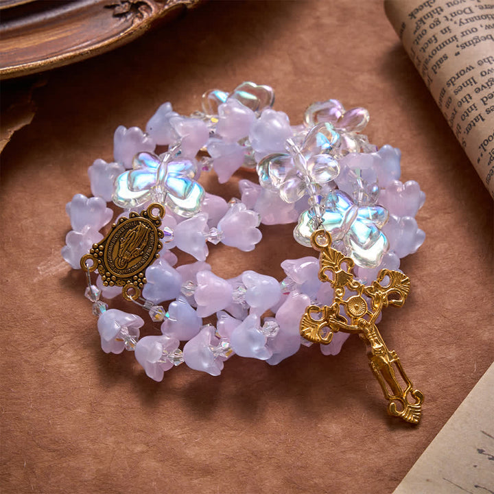 FREE Today: Gradient Iridescent Lily of the Valley Glass Rosary With Butterfly Charms: Emblem of Gentle Heavenly Blessings - image 3