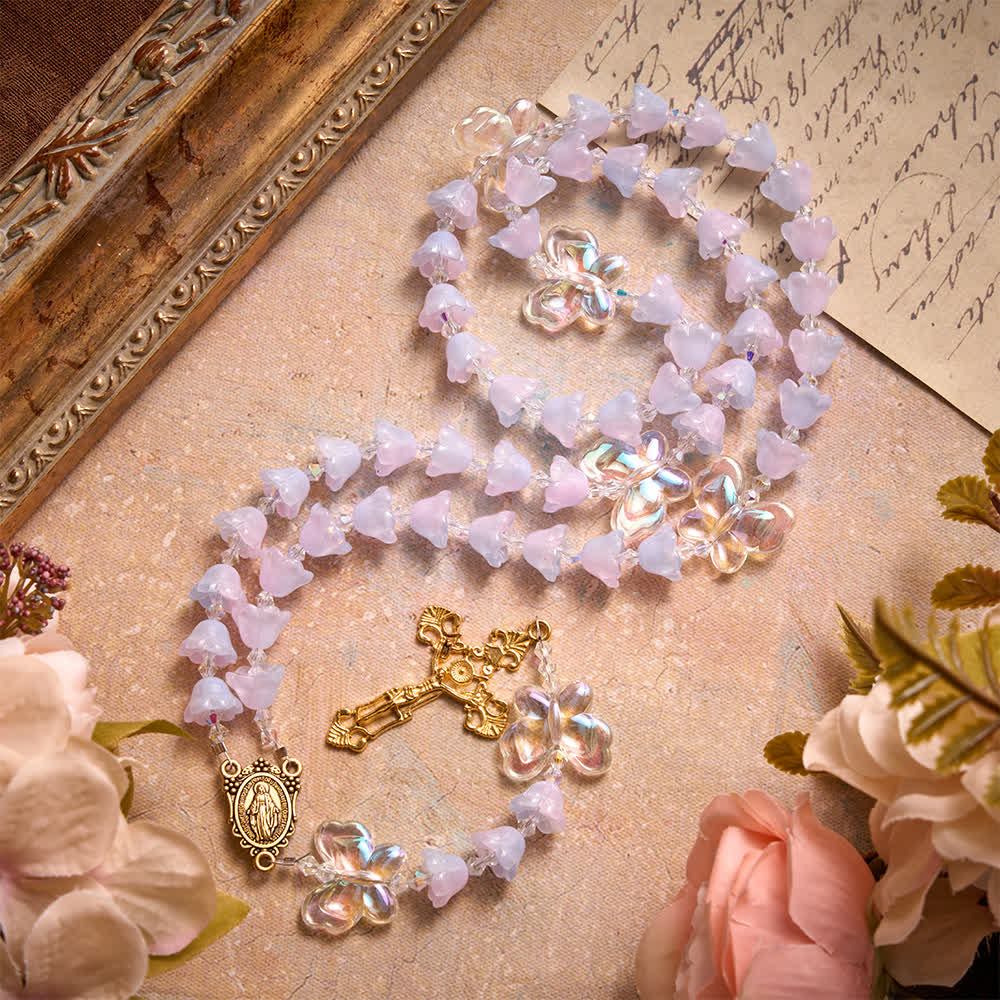 FREE Today: Gradient Iridescent Lily of the Valley Glass Rosary With Butterfly Charms: Emblem of Gentle Heavenly Blessings - image 2