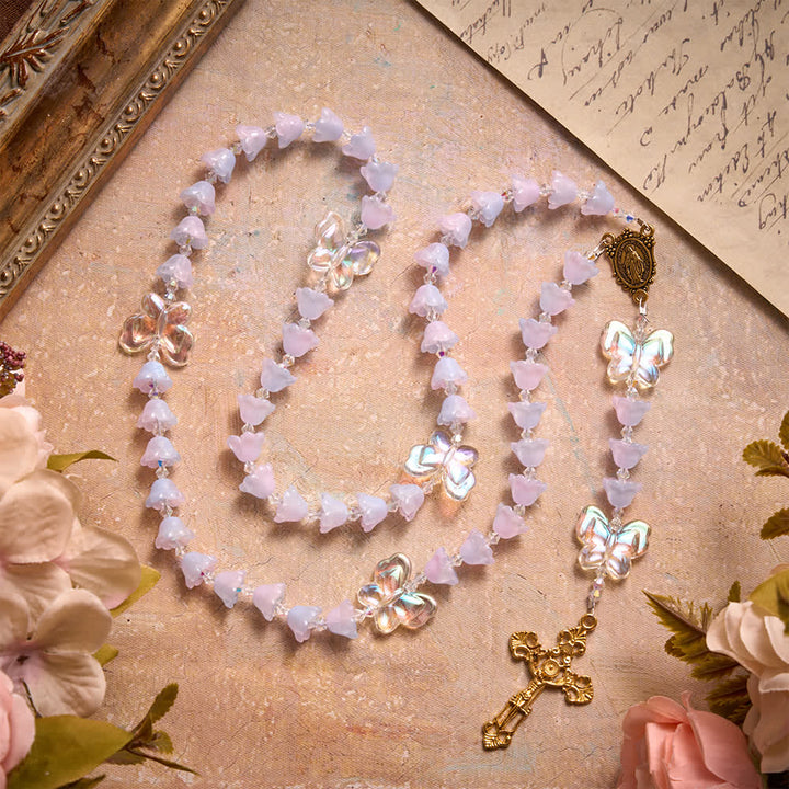 FREE Today: Gradient Iridescent Lily of the Valley Glass Rosary With Butterfly Charms: Emblem of Gentle Heavenly Blessings - image 4